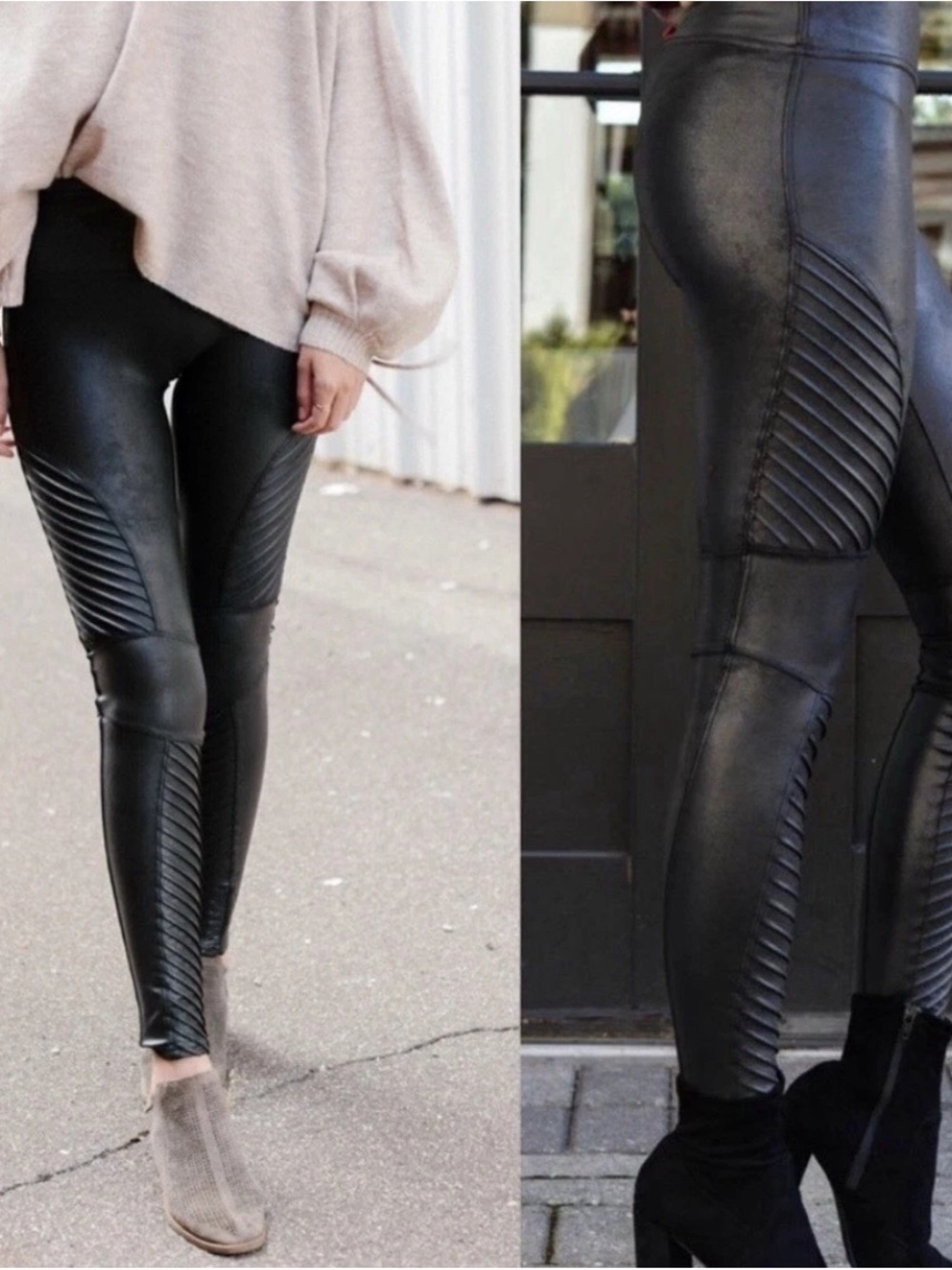 NWOT SPANX Faux Leather Leggings Black High Rise Ankle Stretch Quilted Women M/M